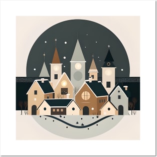 Modern Minimalist Scandinavian Art Grey Beige Boho Village Posters and Art